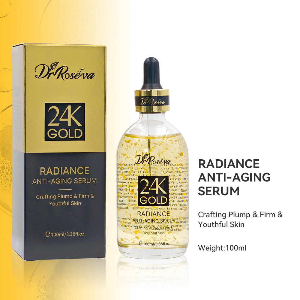 DR.ROSEVA 5Pcs 24K Gold Radiance Luxury Set Brightening & Firming Skincare Gift Box With Hyaluronic Acid Niacinamide Serum